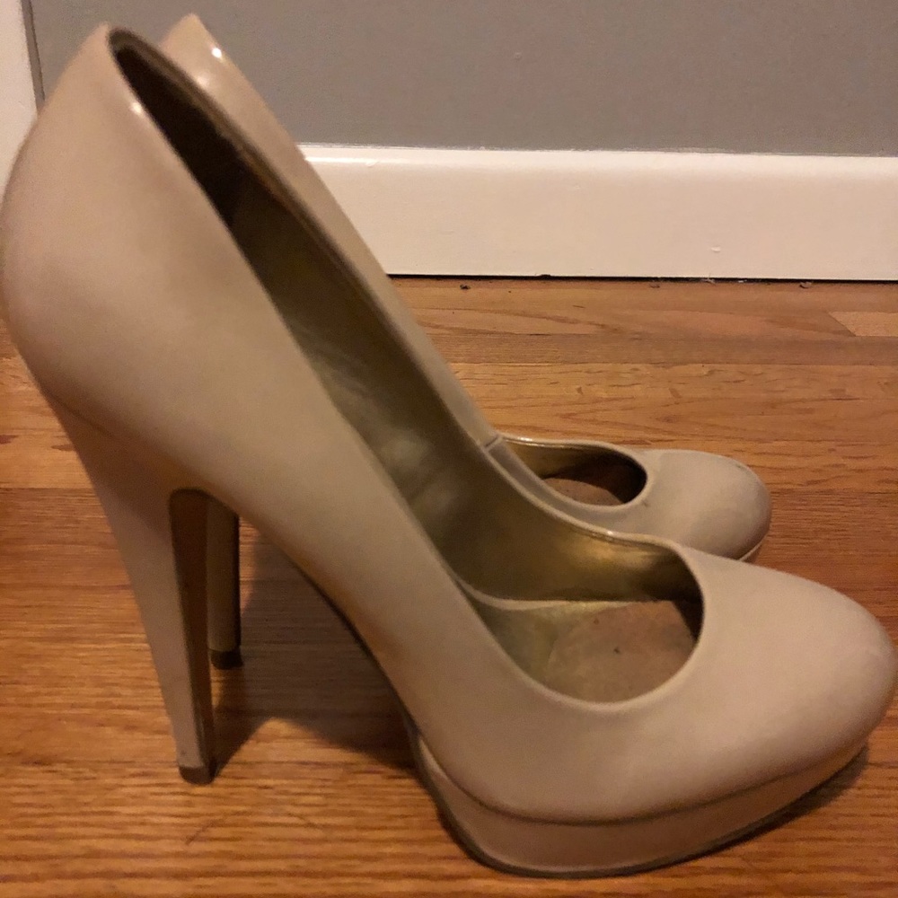 Nude Patent Leather Platform Heels
